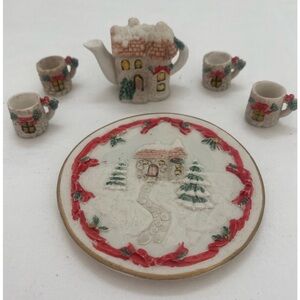 Vintage 1995 Christmas Miniature Tea Set  6 Piece  C&F Enterprises